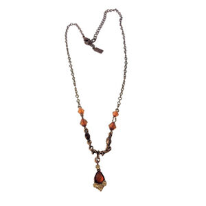 1928 Amber Faceted Teardrop Pendant Fashion Necklace